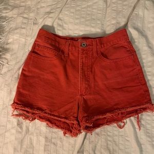 Red jean shorts